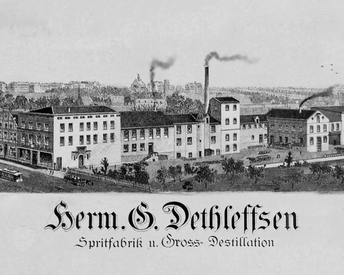 Zeichung der Dethleffsen Spirituosenfabrik im Jahr 1870